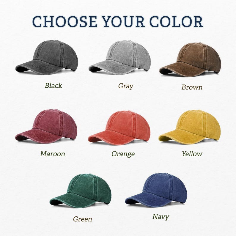Peut inclure: S&eacute;lection de 10 casquettes de baseball de diff&eacute;rentes couleurs, dont noir, gris, marron, bordeaux, orange, jaune, vert et marine. Choisissez votre couleur.