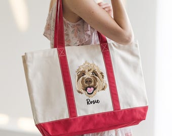 Custom Embroidered Dog Portrait Tote Bag: Personalized Pet Memorial