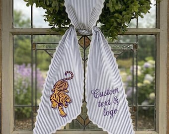 Custom Football Team Logo Wreath Sash, Slogan & Mascot Door Decor, Game Day Tailgate Ribbon, Personalized Sports Fan Gift