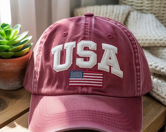 Embroidered USA Flag Hat: Patriotic Washed Cotton Cap