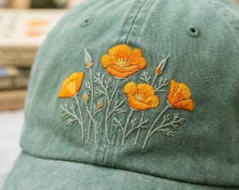 Embroidered California Poppy Hat – Nature Lover Dad Cap