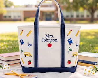Bolso de mano personalizado bordado para profesores: Regalo de agradecimiento en lona de algodón resistente.