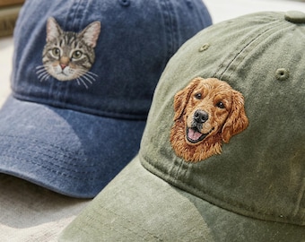Custom Embroidered Pet Portrait Baseball Cap, Personalized Dog Cat Hat