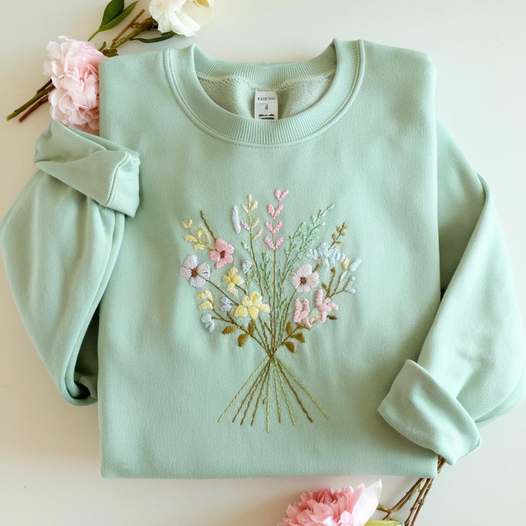 Floral Embroidered Sweatshirt: Cottagecore Wildflower Bouquet - Etsy