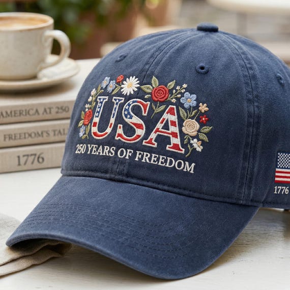 USA 250th Anniversary Floral Hat, Patriotic Botanical American Flag Hat, 1776–2026 Freedom Celebration Hat, Retro USA 250 Hat, USA Hat