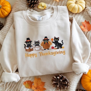 Embroidered Happy Thanksgiving Sweatshirt, Pumpkin Season Shirt, Cute Turkey Shirt, Thanksgiving Fall Sweatshirt, Thanksgiving Gifts