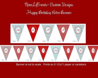 Retro Birthday Party - Instant Download DIY Printable Birthday PENNANT BANNER