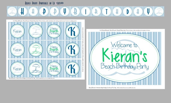 Beach Birthday Party PRINTABLES Beach Themed - DIY Printable Beach Birthday Collection Il_570xn