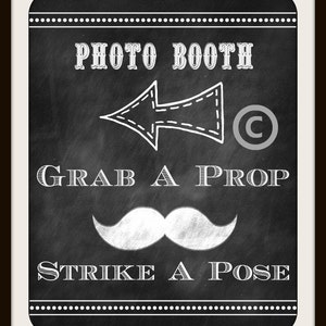 Wedding Sign / Photo Booth / Chalkboard Wedding Sign / Instant Download / Grab A Prop Strike A Pose Printable image 3