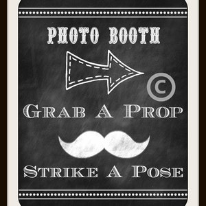 Wedding Sign / Photo Booth / Chalkboard Wedding Sign / Instant Download / Grab A Prop Strike A Pose Printable