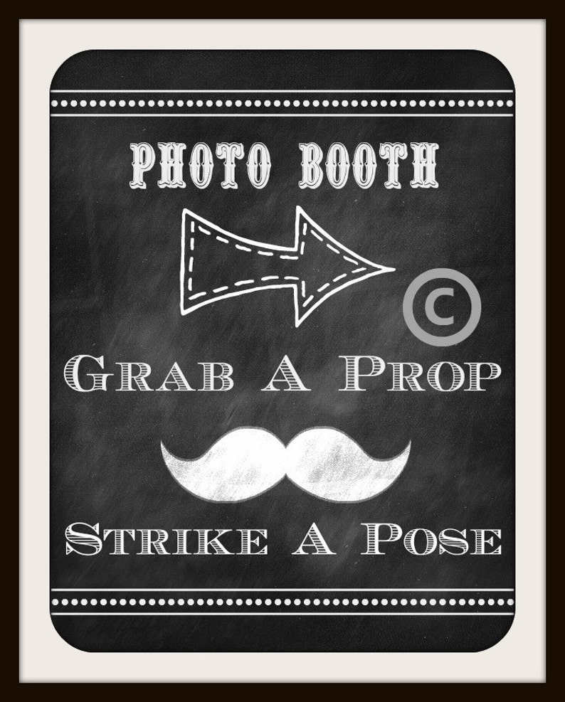 Wedding Sign / Photo Booth / Chalkboard Wedding Sign / Instant Download / Grab A Prop Strike A Pose Printable image 1