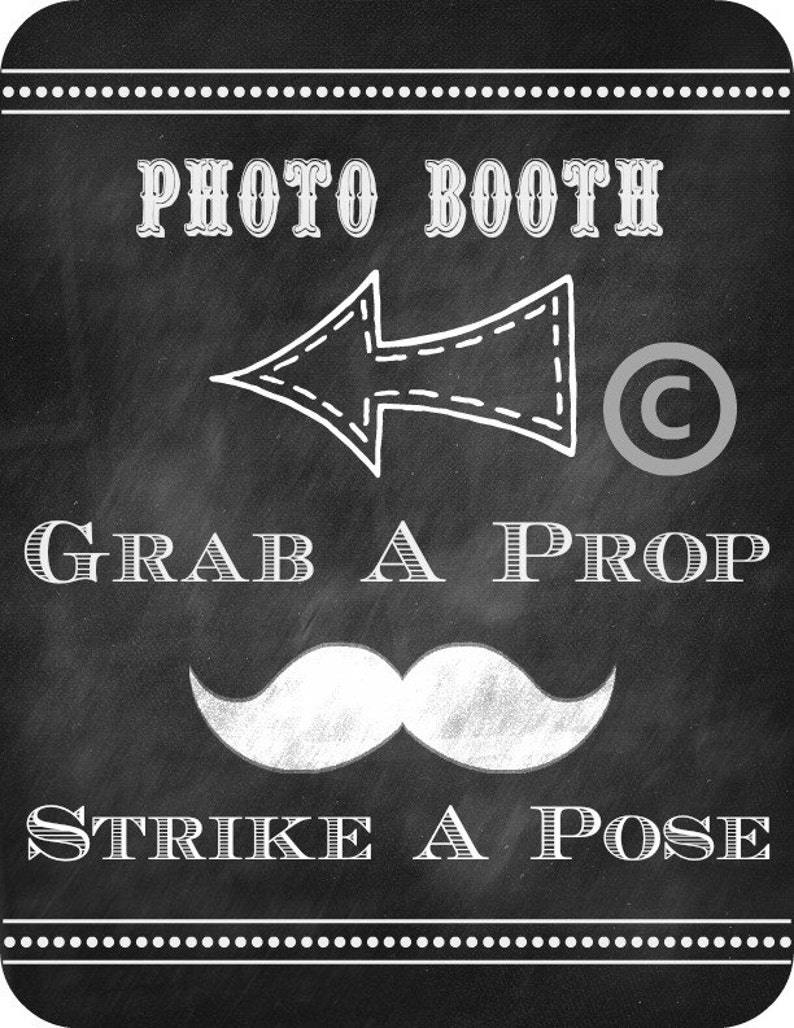 Wedding Sign / Photo Booth / Chalkboard Wedding Sign / Instant Download / Grab A Prop Strike A Pose Printable image 4