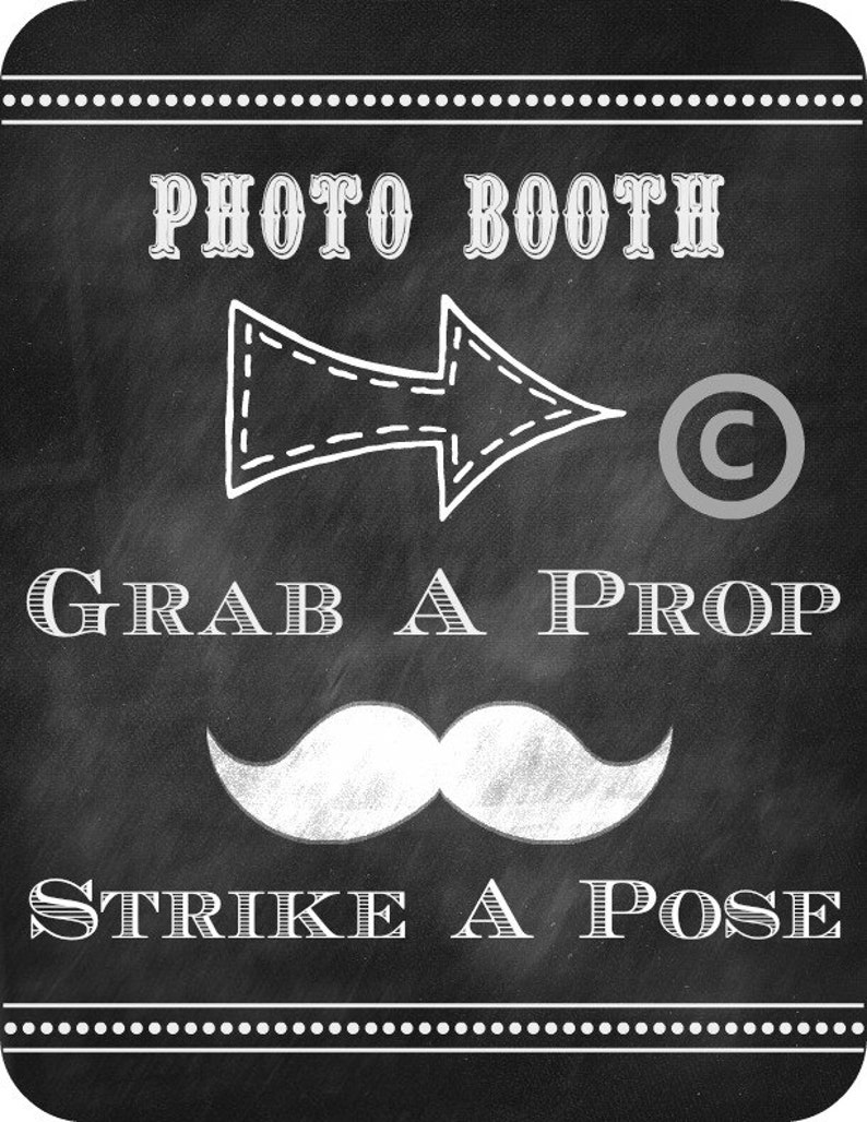 Wedding Sign / Photo Booth / Chalkboard Wedding Sign / Instant Download / Grab A Prop Strike A Pose Printable image 2