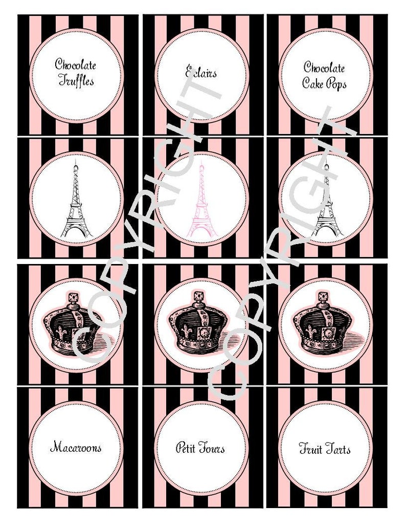 Bridal Shower PRINTABLES Paris Themed Instant Download DIY Printable Cupcake Toppers Party Circles image 4