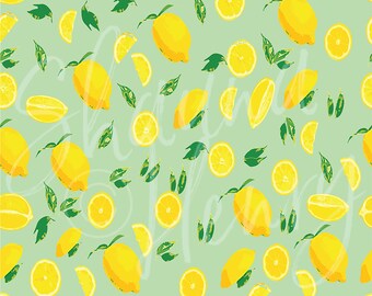 Digital Download Printable: Citrus Lemon Pop Pattern Mint Background