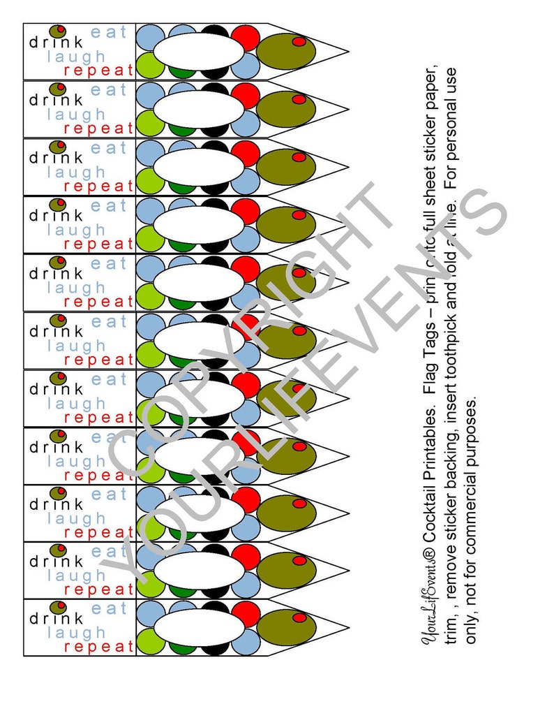 Cocktail Party PRINTABLES Olive Themed Instant Download DIY Printable Olive Themed Cocktail Party Collection image 5