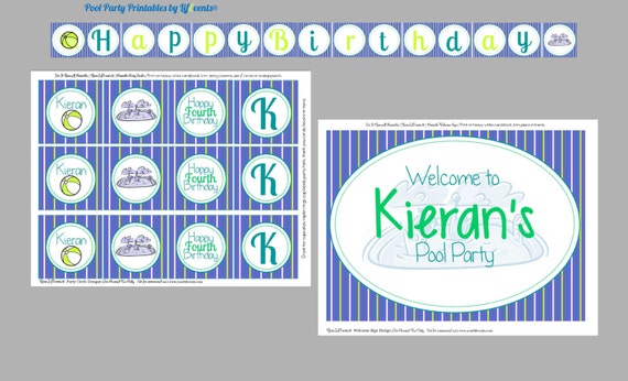 Pool Birthday Party PRINTABLES Pool Party Themed - DIY Printable Pool Party Birthday Collection Il_570xn