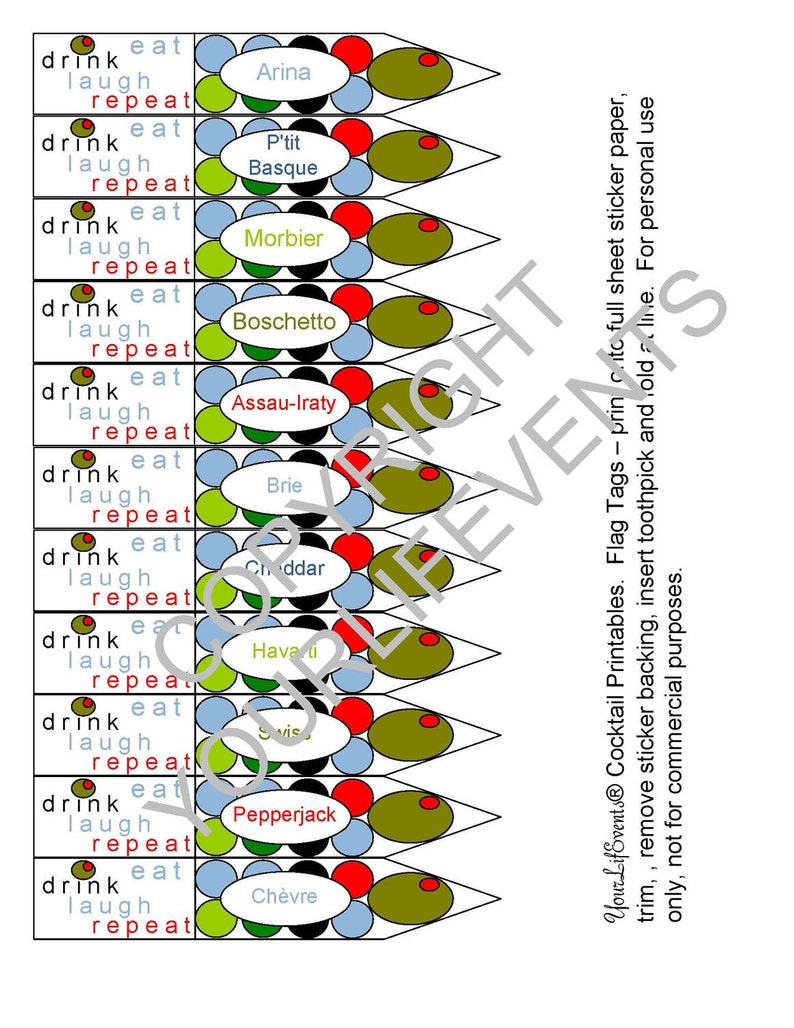 Cocktail Party PRINTABLES Olive Themed Instant Download DIY Printable Olive Themed Cocktail Party Collection image 4