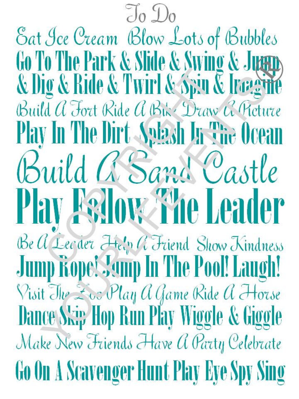 Printable Subway Wall Art Kids Fun 'to Do' List Instant Download Teal ...