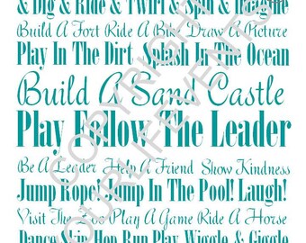 Printable Subway Wall Art - Kids Fun 'To Do' List - Instant Download - Teal