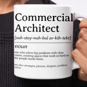 Taza con la definición de arquitecto comercial, regalo divertido de arquitectura para planificadores y diseñadores, regalo para un nuevo trabajo, taza de café para la oficina para quienes buscan soluciones a problemas.