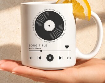 Taza personalizada con canción, reproductor de música personalizado, taza de café con portada de álbum personalizada y letra de canción, regalo para amantes de la música, novio/novia, pareja.