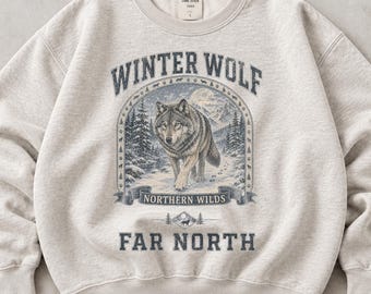 Winter Wolf Sweatshirt & Hoodie, Vintage Gray Wolf Wilderness Pullover, Retro Far North Wildlife Crewneck
