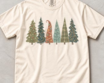 Retro Christmas Trees Comfort Colors® T-Shirt, Vintage Holiday Tree Shirt, Cozy Festive Christmas Tee