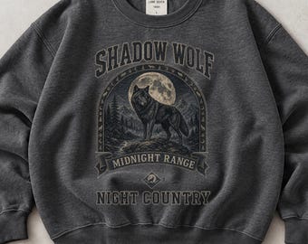 Shadow Wolf Sweatshirt & Hoodie, Vintage Midnight Wolf Pullover, Retro Moon Mountain Wildlife Crewneck