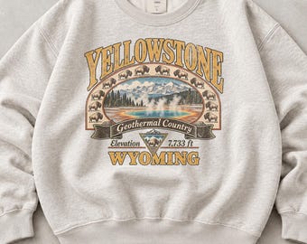 Yellowstone National Park Sweatshirt & Hoodie, Vintage Wyoming Bison Pullover, Retro Geothermal Wildlife Crewneck