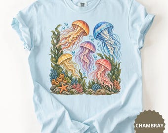 Vintage Jellyfish Comfort Colors® T-Shirt, Retro Ocean Life Shirt, Colorful Marine Biology Tee