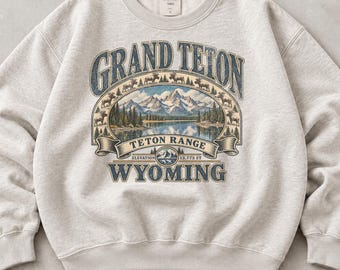Grand Teton National Park Sweatshirt & Hoodie, Vintage Wyoming Mountain Pullover, Retro Teton Range Wildlife Crewneck