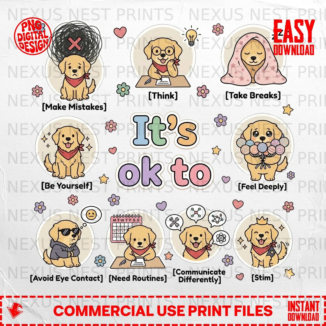 Okay Dog Sticker It's Okay to Dog Digital Sticker Pack | Mental Health Puppy PNG Clipart ...