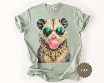 Opossum Shirt Comfort Colors® Bubble Gum Opossum Sweatshirt Glam Possum Hoodie Funny Opossum Tee Gift for Her Opossum Lover Preppy T-Shirt
