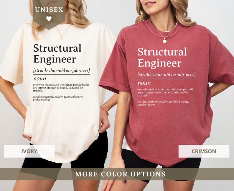Unisex "Structural Engineer" t-shirt in ivory and crimson.