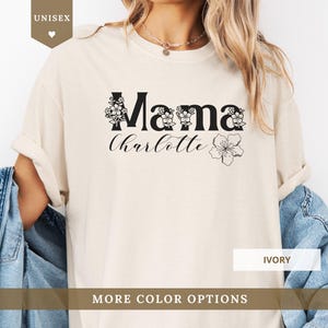 Floral Custom Name Mama T-Shirt, Personalized Name Comfort Colors Tee, Mother’s Day Gift for Her, Botanical Mom Shirt, Flower Mama Top