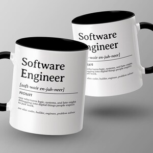Two mugs with "Software Engineer" definition and illustration.