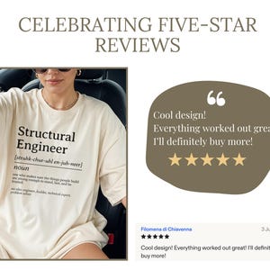 T-shirt with "Structural Engineer" definition, featuring a five-star review.