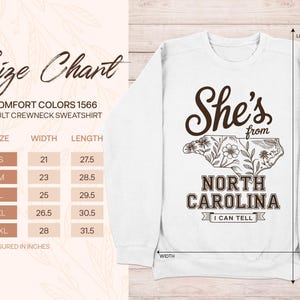 Size chart for Comfort Colors 1566 adult crewneck sweatshirt.