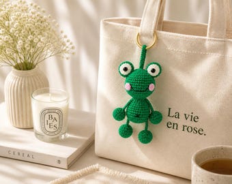 Crochet Frog Keychain: Handmade Kawaii Amigurumi Plush Bag Charm