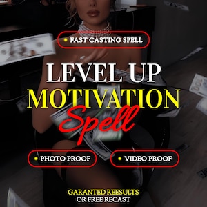Pode incluir: Imagem com texto que diz "FAST CASTING SPELL", "LEVEL UP MOTIVATION Spell", "PHOTO PROOF" e "VIDEO PROOF". A imagem também inclui o texto "GARANTED REESULTS OR FREE RECAST". O dinheiro está sendo mostrado caindo ao fundo.