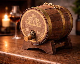 Romanian Wine Barrel Dispenser, Wooden Mini Barrel with Glass Jug Inside, Vintage Alcohol Dispenser, Rustic Home Bar Decor, Unique Gift