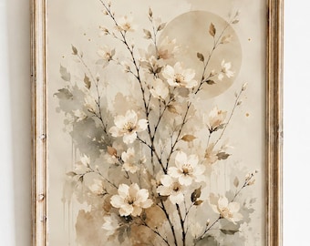 Vintage Floral Watercolor Print | Neutral Botanical Branch Illustration (Digital Download)