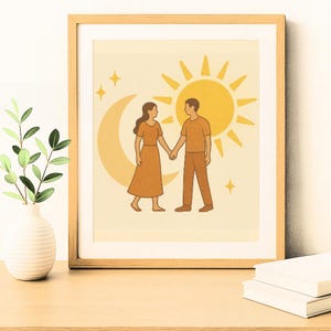 Sun & Moon Couple Printable Poster | Celestial Love Wall Art A1–A5 | Minimalist Romantic Decor | Digital Download (350 DPI)