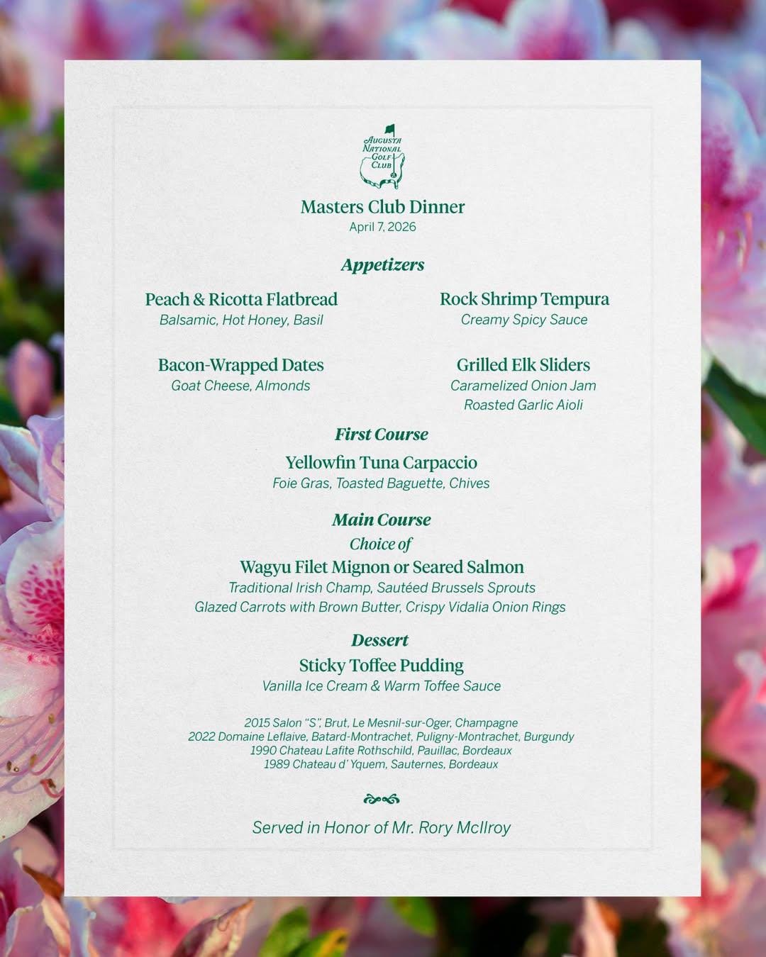 Golf Course Menu Template 2026 Masters Tournament Golf Club Rory Mcilroy Dinner Menu Editable ...