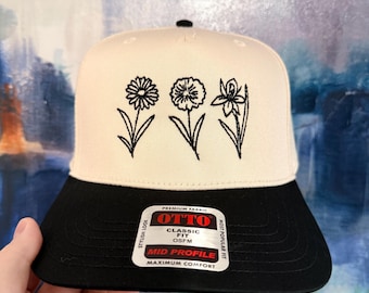 Sombrero personalizado bordado con flores del mes de nacimiento