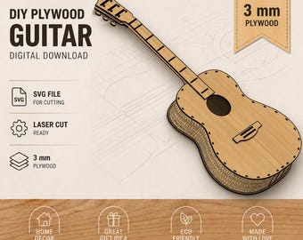 DIY Plywood Guitar Laser Cut File SVG | 3mm Wood Model | Digital Download | Wooden Guitar Template