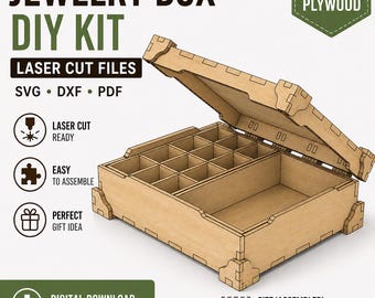 Wooden Jewelry Box DIY Kit | Laser Cut File| SVG DXF | Gift Box Plans