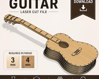 DIY Plywood Guitar Laser Cut File SVG | 3mm & 4mm Wood Template | Wooden Guitar Model | Digital Download