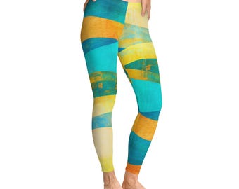 Colorful Abstract Arches Leggings Vibrant Geometric Pattern, Artistic Yoga Pants, Bold Modern Design